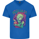 All Mad Here Alien Magic Mushrooms Mens V-Neck Cotton T-Shirt Royal Blue