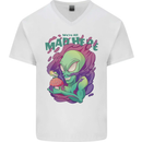 All Mad Here Alien Magic Mushrooms Mens V-Neck Cotton T-Shirt White
