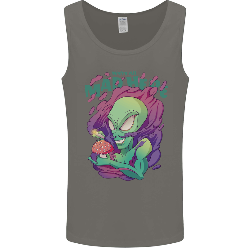 All Mad Here Alien Magic Mushrooms Mens Vest Tank Top Charcoal
