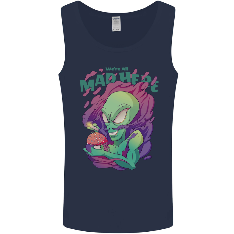 All Mad Here Alien Magic Mushrooms Mens Vest Tank Top Navy Blue