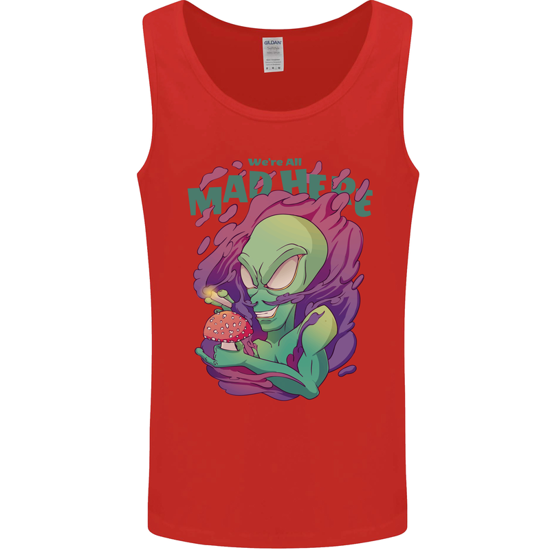All Mad Here Alien Magic Mushrooms Mens Vest Tank Top Red