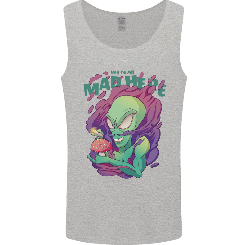 All Mad Here Alien Magic Mushrooms Mens Vest Tank Top Sports Grey