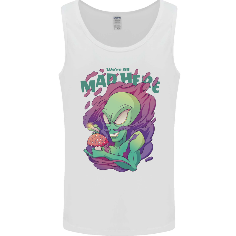 All Mad Here Alien Magic Mushrooms Mens Vest Tank Top White