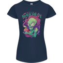 All Mad Here Alien Magic Mushrooms Womens Petite Cut T-Shirt Navy Blue