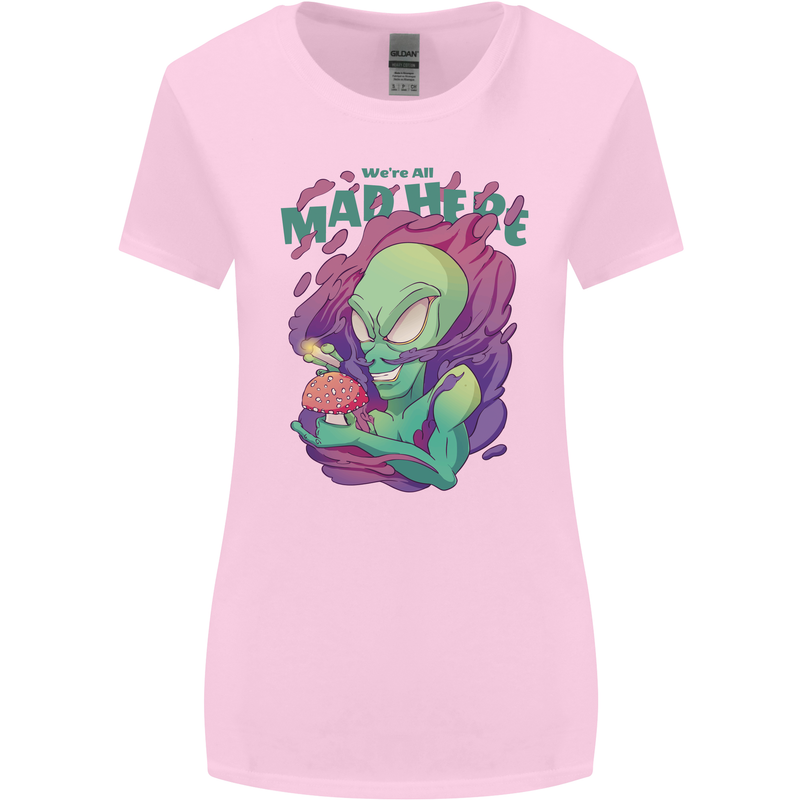 All Mad Here Alien Magic Mushrooms Womens Wider Cut T-Shirt Light Pink