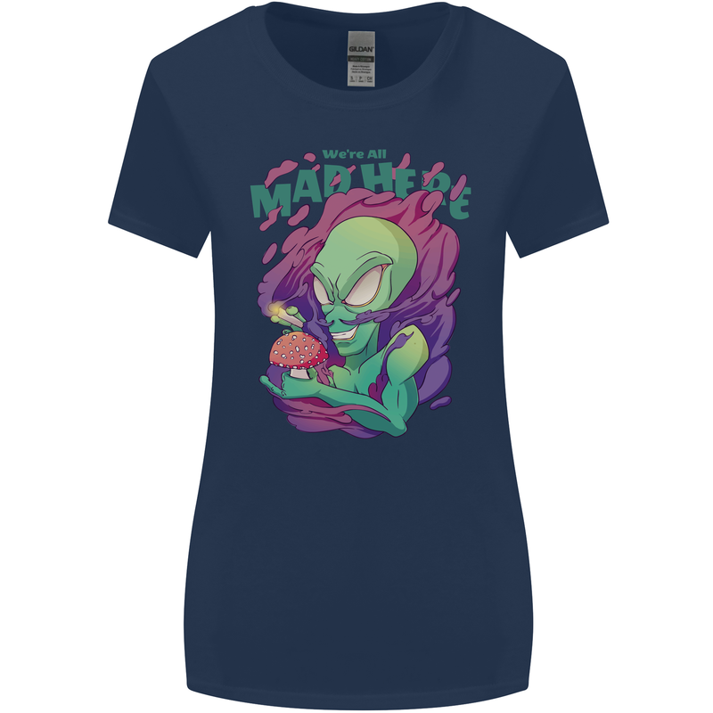 All Mad Here Alien Magic Mushrooms Womens Wider Cut T-Shirt Navy Blue