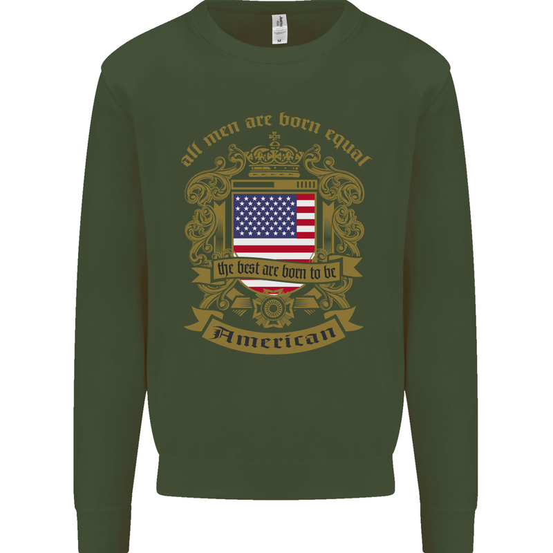 All Men Are Born Equal American America USA Kids Sweatshirt Jumper Forest Green