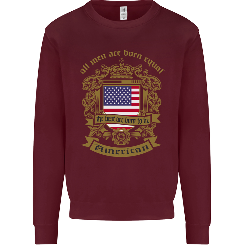 All Men Are Born Equal American America USA Kids Sweatshirt Jumper Maroon