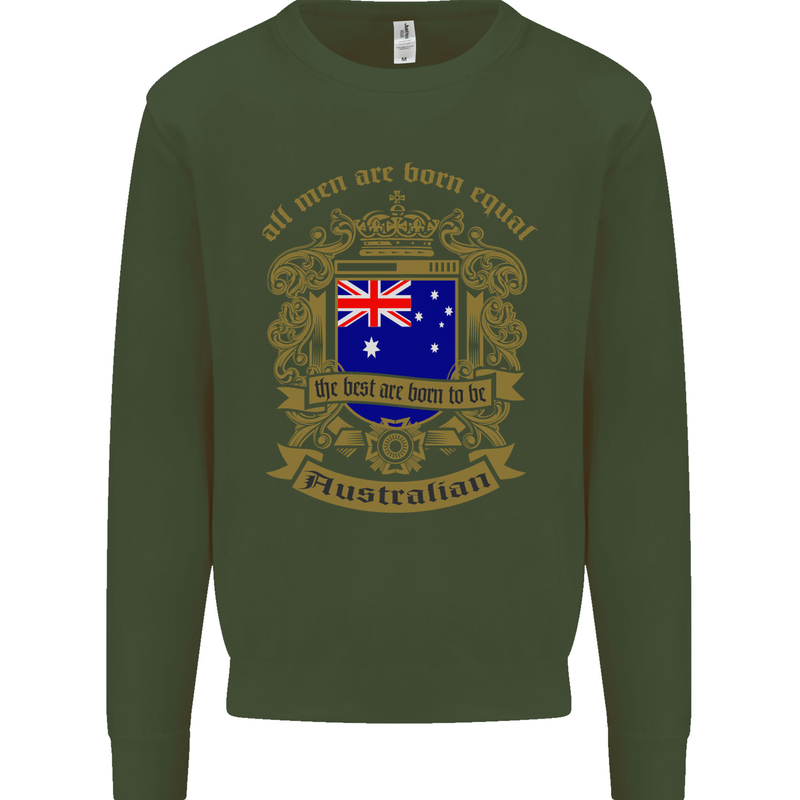 All Men Are Born Equal Australian Australia Kids Sweatshirt Jumper Forest Green