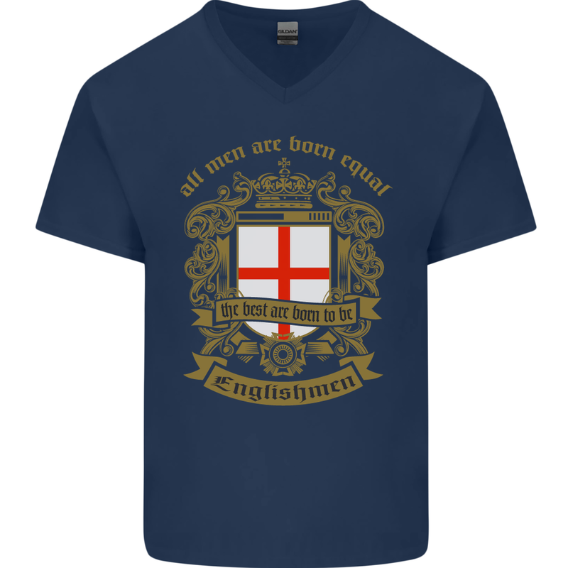 All Men Are Born Equal English England Mens V-Neck Cotton T-Shirt Navy Blue