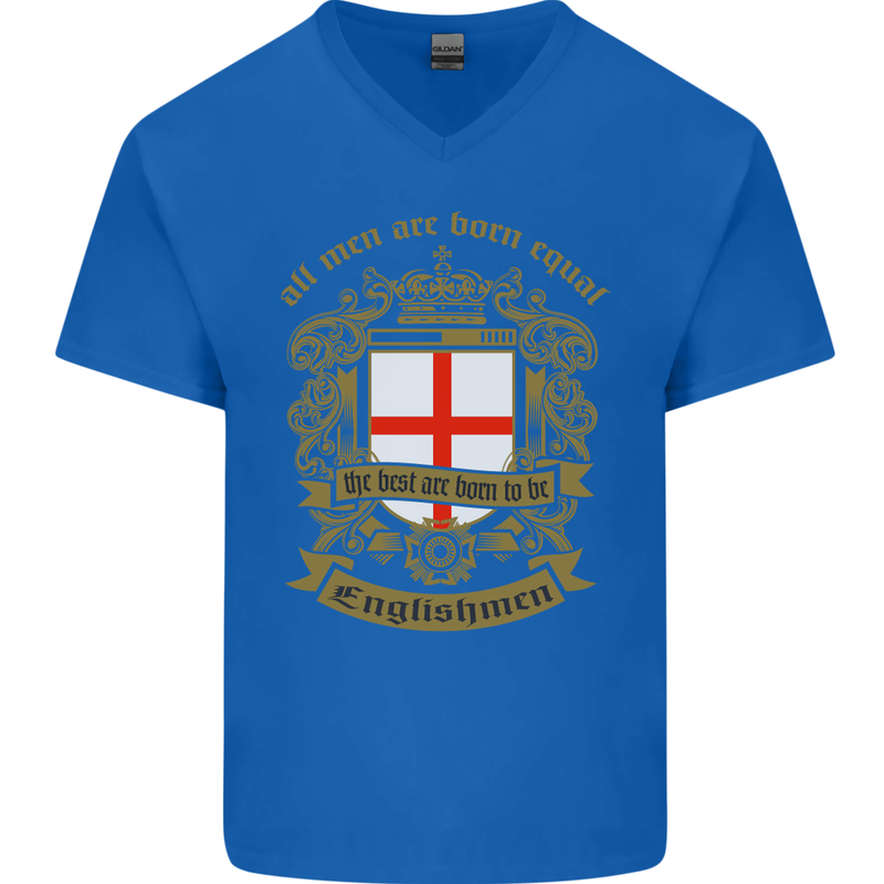 All Men Are Born Equal English England Mens V-Neck Cotton T-Shirt Royal Blue
