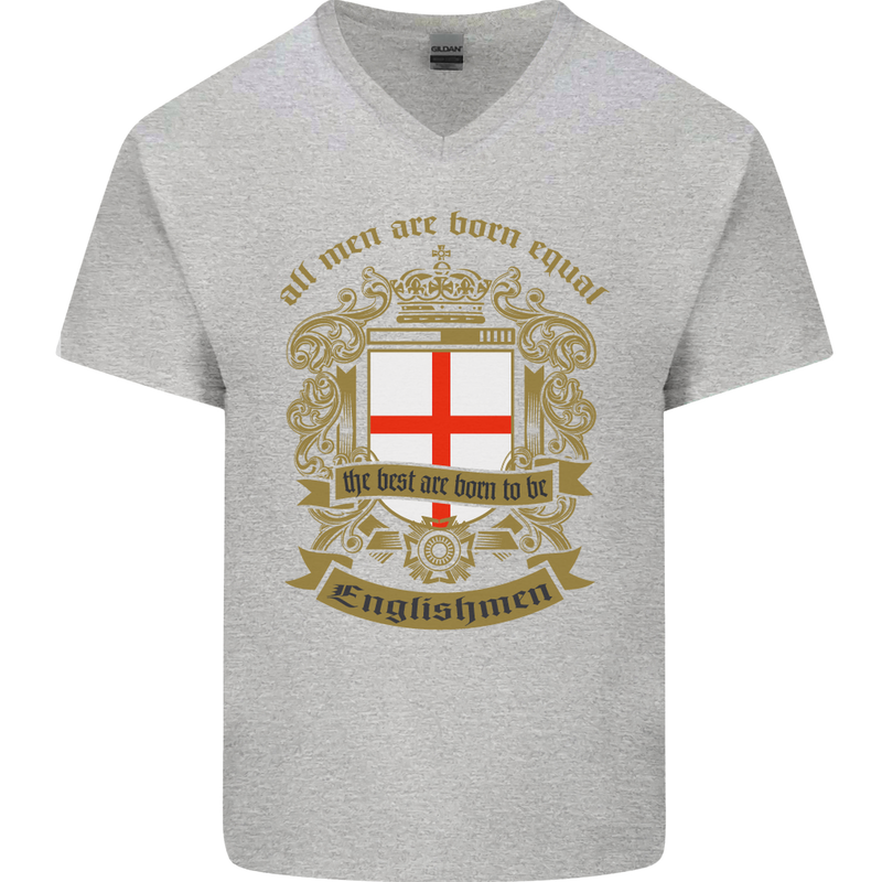 All Men Are Born Equal English England Mens V-Neck Cotton T-Shirt Sports Grey
