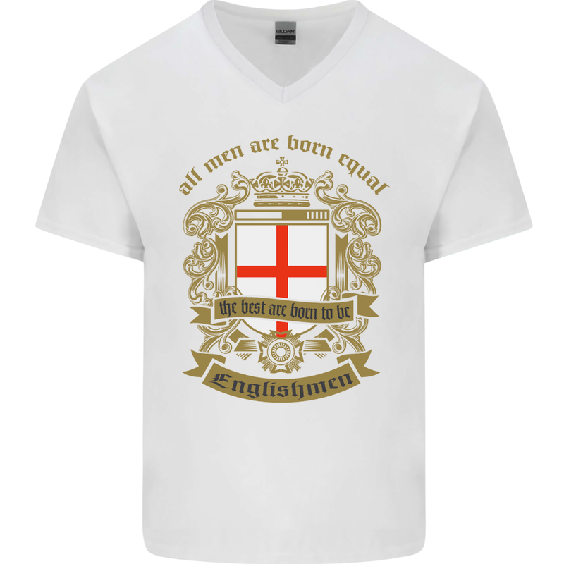 All Men Are Born Equal English England Mens V-Neck Cotton T-Shirt White