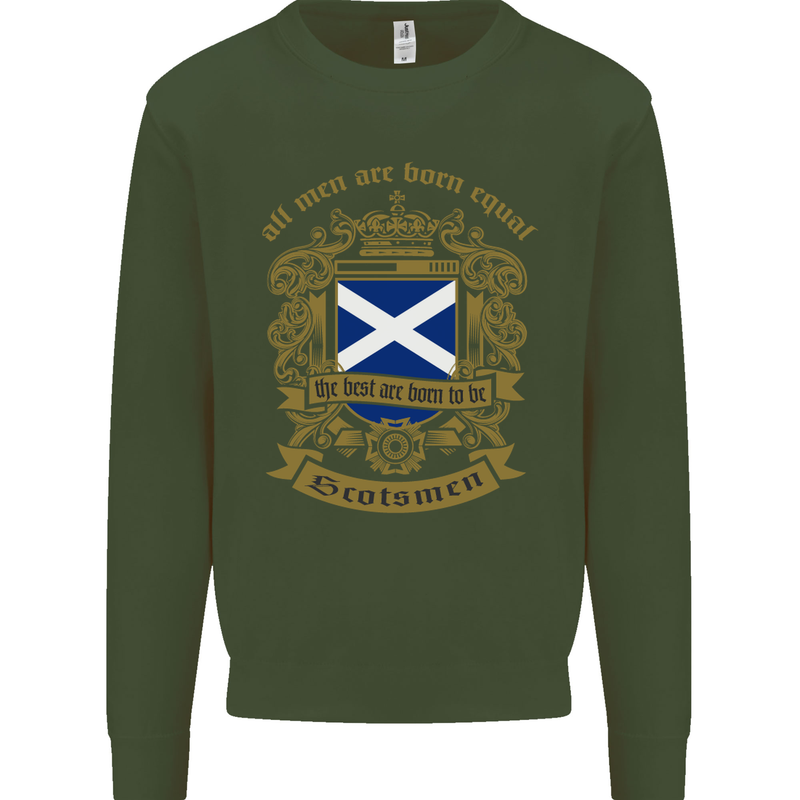 All Men Are Born Equal Scotland Scottish Kids Sweatshirt Jumper Forest Green