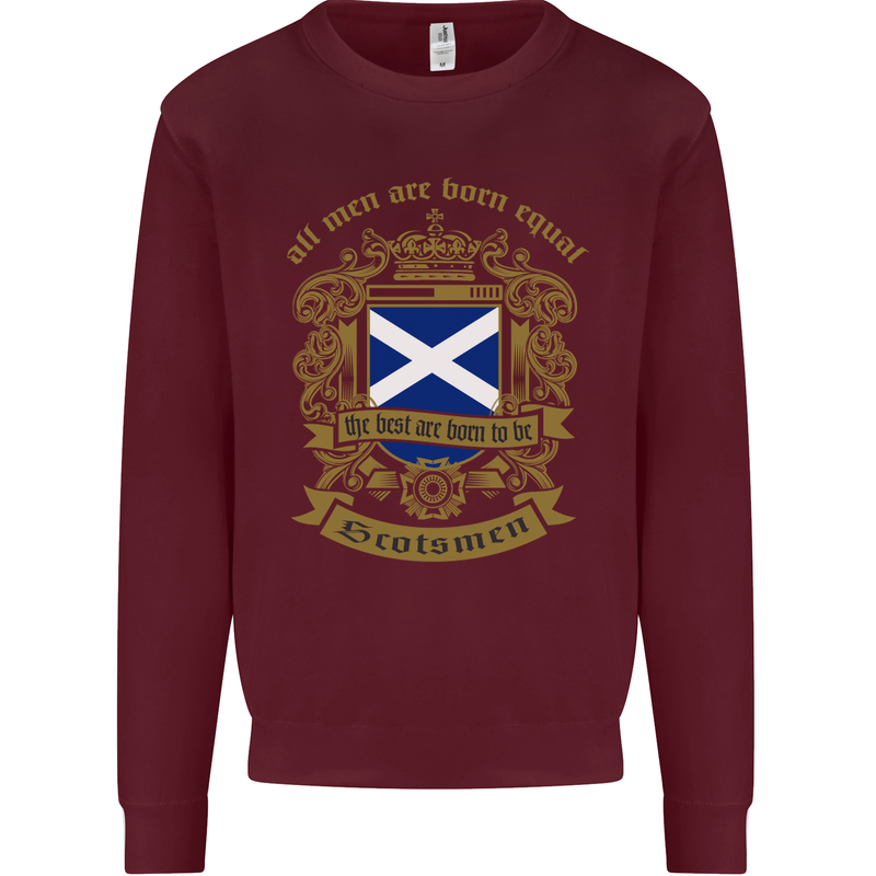 All Men Are Born Equal Scotland Scottish Kids Sweatshirt Jumper Maroon
