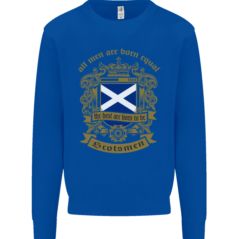 All Men Are Born Equal Scotland Scottish Kids Sweatshirt Jumper Royal Blue