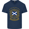 All Men Are Born Equal Scotland Scottish Mens V-Neck Cotton T-Shirt Navy Blue