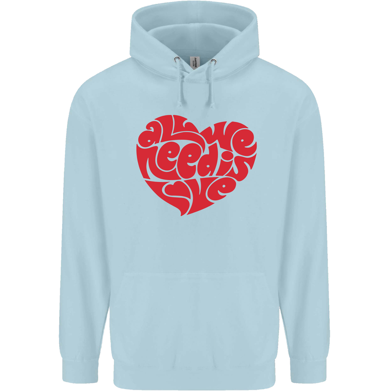All You Need Is Love Heart Peace Childrens Kids Hoodie Light Blue