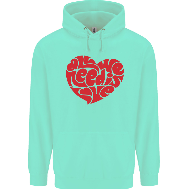 All You Need Is Love Heart Peace Childrens Kids Hoodie Peppermint