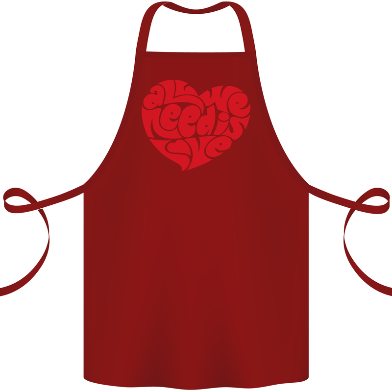 All You Need Is Love Heart Peace Cotton Apron 100% Organic Maroon
