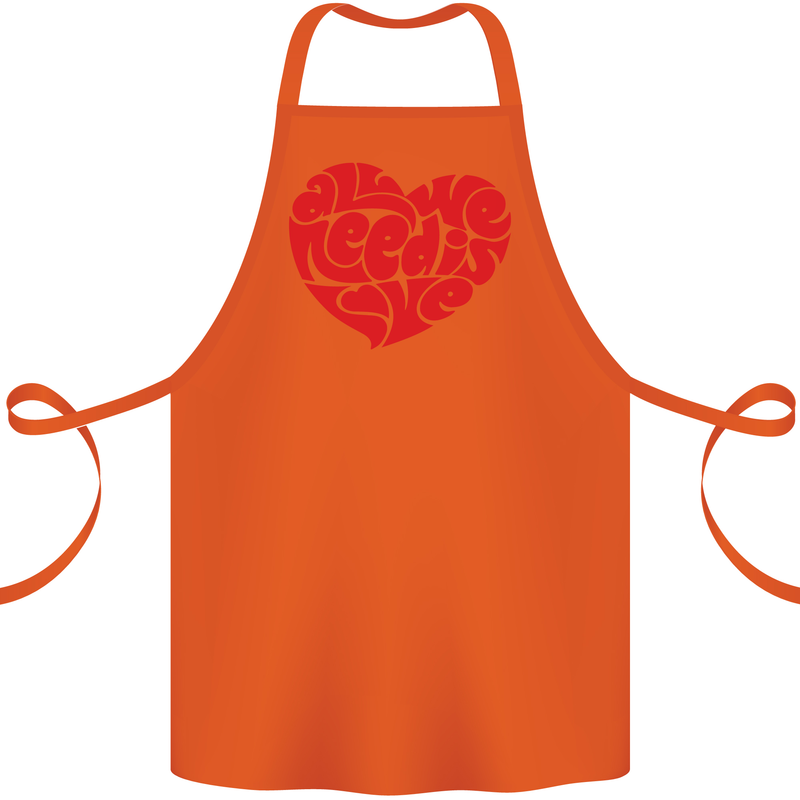 All You Need Is Love Heart Peace Cotton Apron 100% Organic Orange