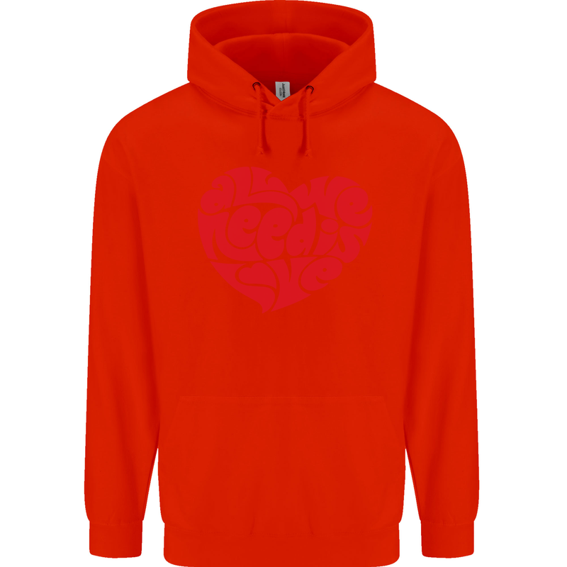 All You Need Is Love Heart Peace Mens 80% Cotton Hoodie Bright Red