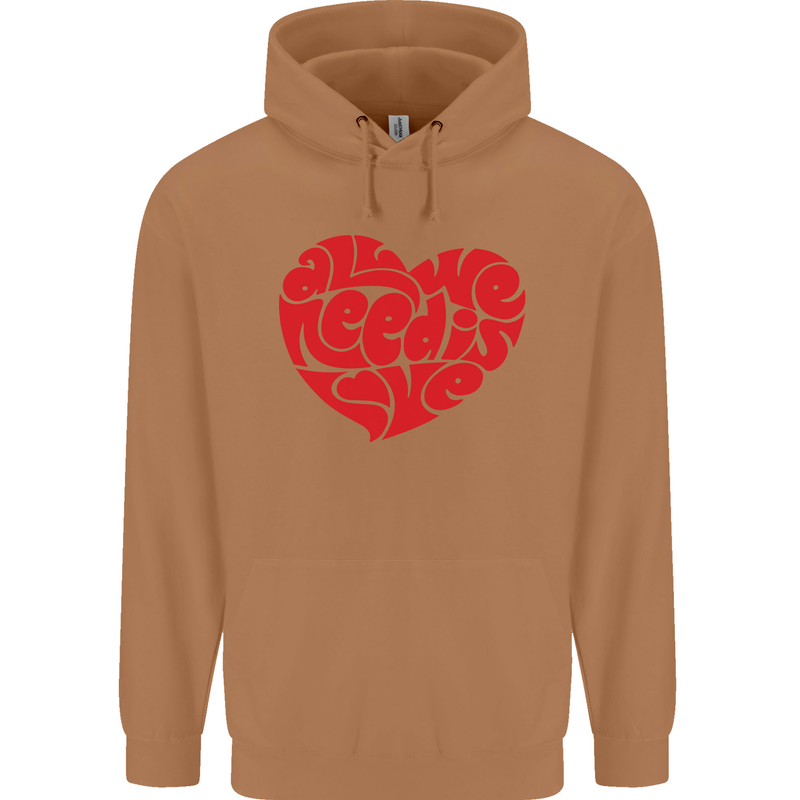 All You Need Is Love Heart Peace Mens 80% Cotton Hoodie Caramel Latte