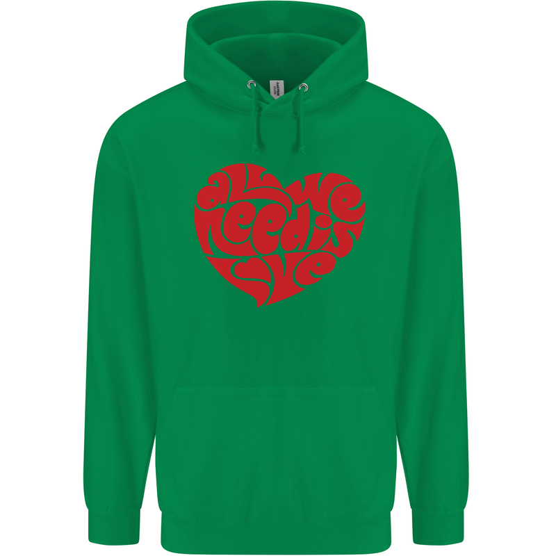 All You Need Is Love Heart Peace Mens 80% Cotton Hoodie Irish Green