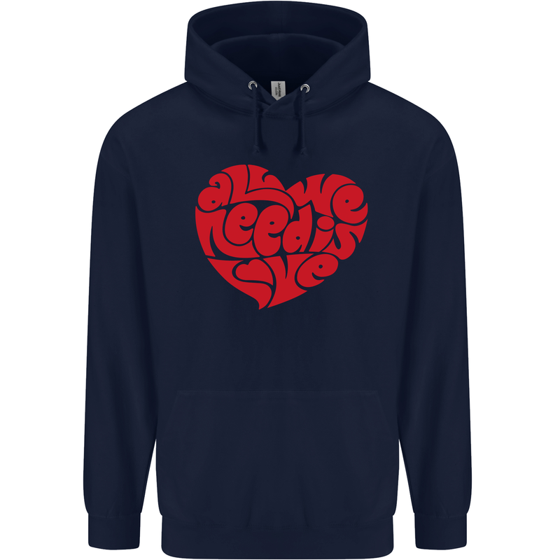All You Need Is Love Heart Peace Mens 80% Cotton Hoodie Navy Blue