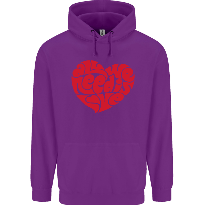 All You Need Is Love Heart Peace Mens 80% Cotton Hoodie Purple