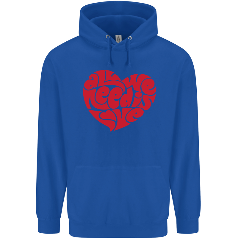 All You Need Is Love Heart Peace Mens 80% Cotton Hoodie Royal Blue