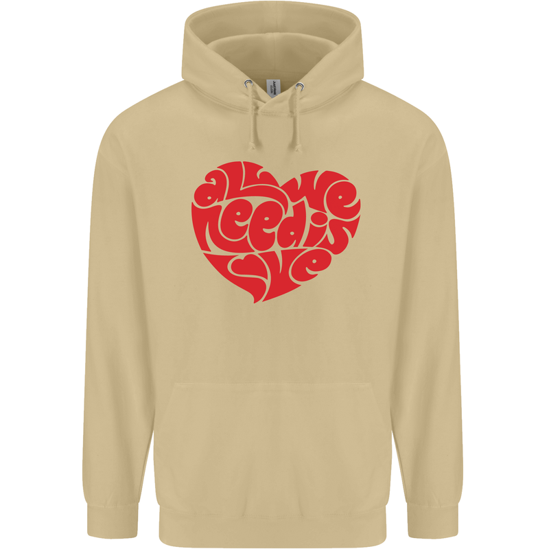 All You Need Is Love Heart Peace Mens 80% Cotton Hoodie Sand