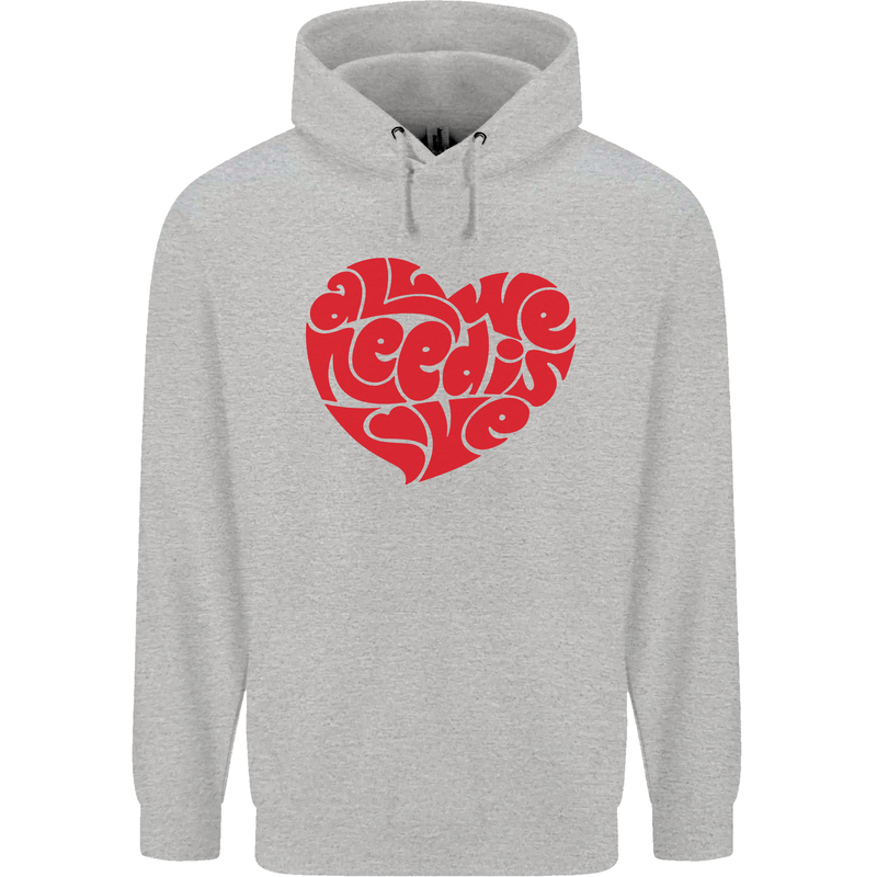 All You Need Is Love Heart Peace Mens 80% Cotton Hoodie Sports Grey