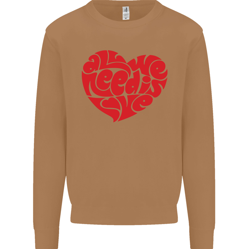 All You Need Is Love Heart Peace Mens Sweatshirt Jumper Caramel Latte