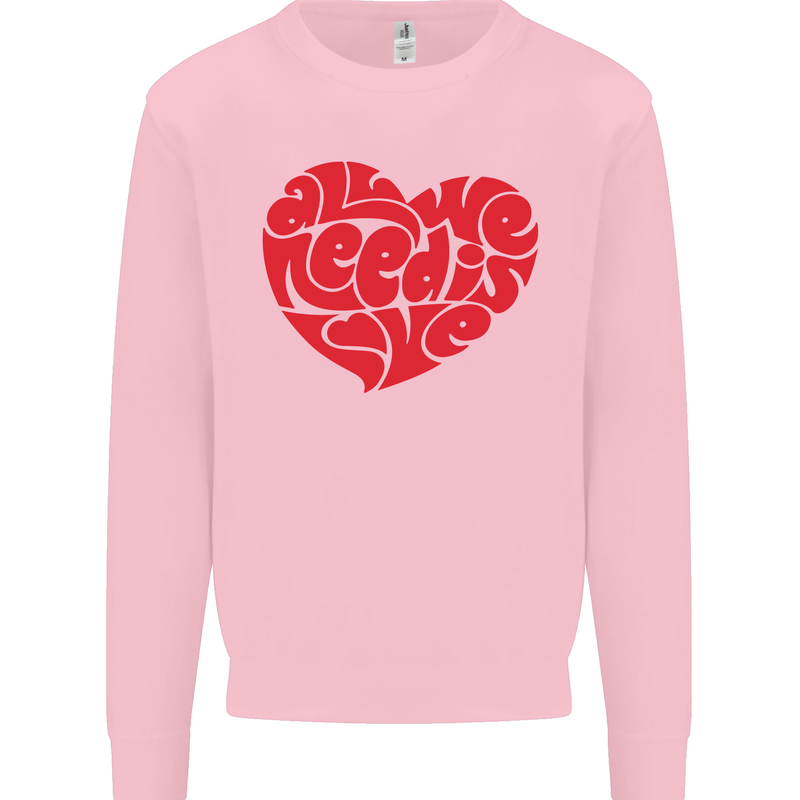 All You Need Is Love Heart Peace Mens Sweatshirt Jumper Light Pink