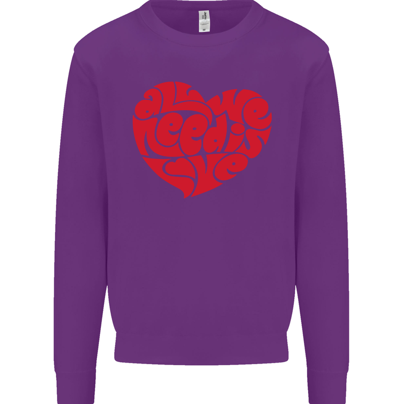 All You Need Is Love Heart Peace Mens Sweatshirt Jumper Purple