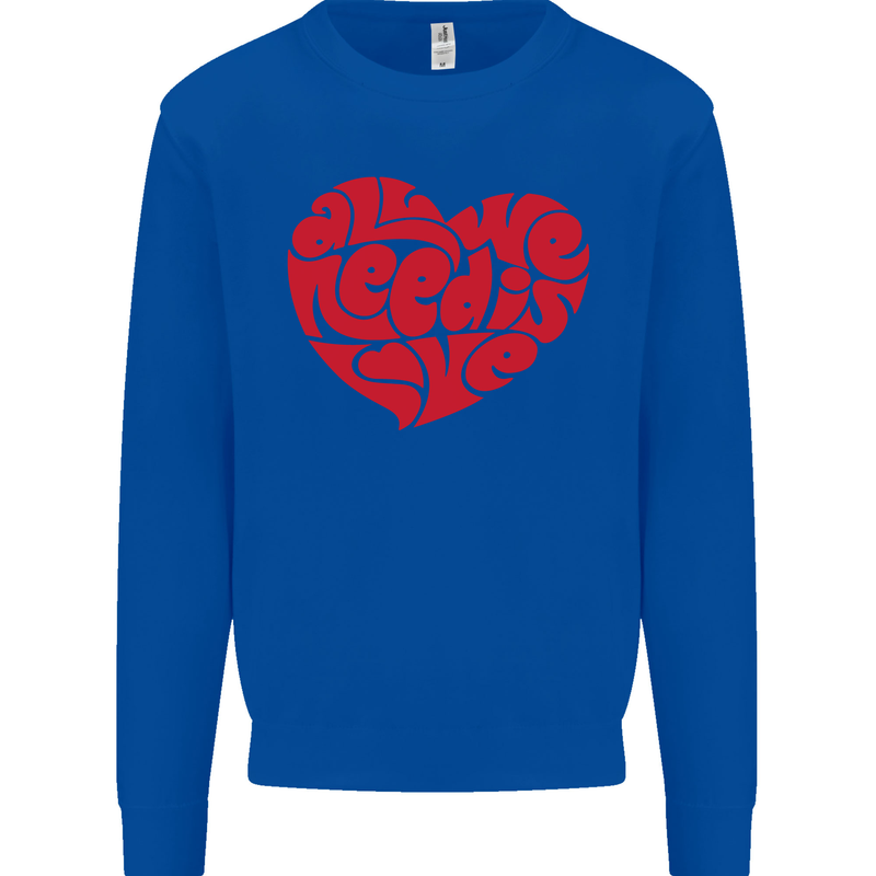 All You Need Is Love Heart Peace Mens Sweatshirt Jumper Royal Blue