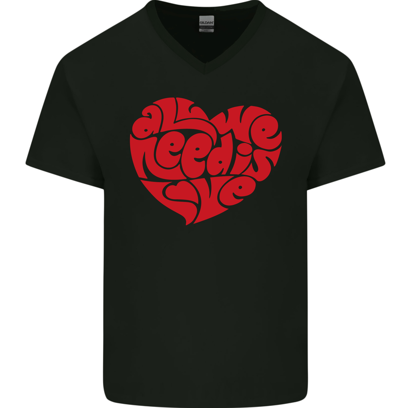 All You Need Is Love Heart Peace Mens V-Neck Cotton T-Shirt Black