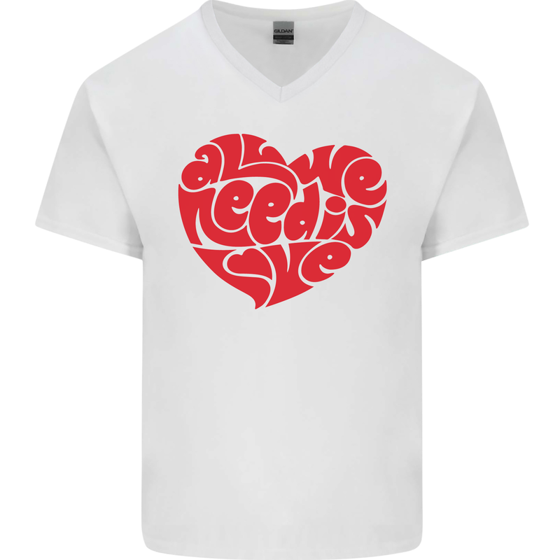 All You Need Is Love Heart Peace Mens V-Neck Cotton T-Shirt White