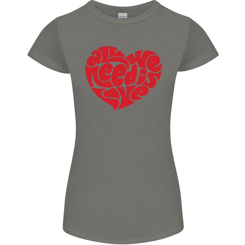 All You Need Is Love Heart Peace Womens Petite Cut T-Shirt Charcoal