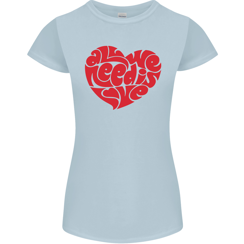 All You Need Is Love Heart Peace Womens Petite Cut T-Shirt Light Blue