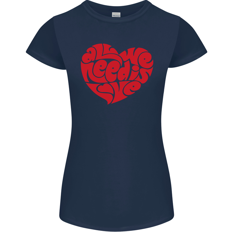 All You Need Is Love Heart Peace Womens Petite Cut T-Shirt Navy Blue