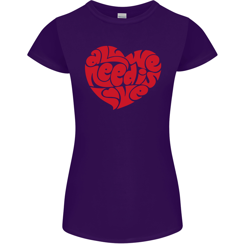 All You Need Is Love Heart Peace Womens Petite Cut T-Shirt Purple
