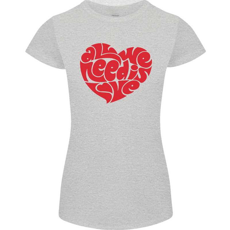 All You Need Is Love Heart Peace Womens Petite Cut T-Shirt Sports Grey