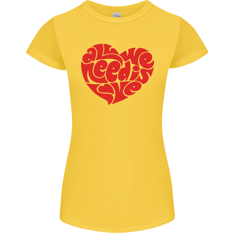 All You Need Is Love Heart Peace Womens Petite Cut T-Shirt Yellow