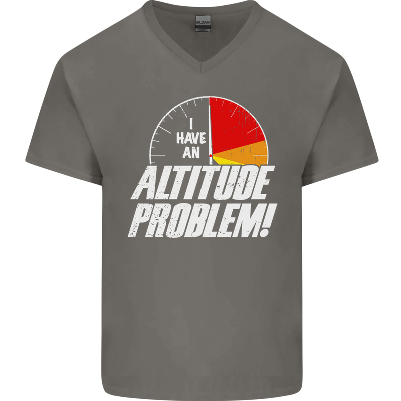 Altitude Problem Skydiving Freefall Funny Mens V-Neck Cotton T-Shirt Charcoal
