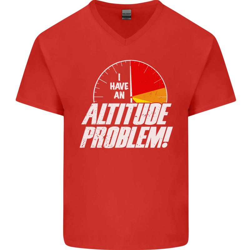 Altitude Problem Skydiving Freefall Funny Mens V-Neck Cotton T-Shirt Red