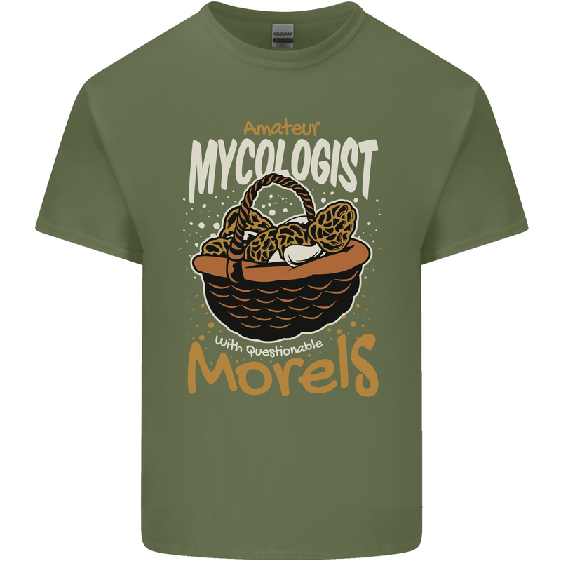 Amateur Mycologist Funny Mushroom Mens Cotton T-Shirt Tee Top Military Green