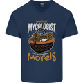 Amateur Mycologist Funny Mushroom Mens V-Neck Cotton T-Shirt Navy Blue