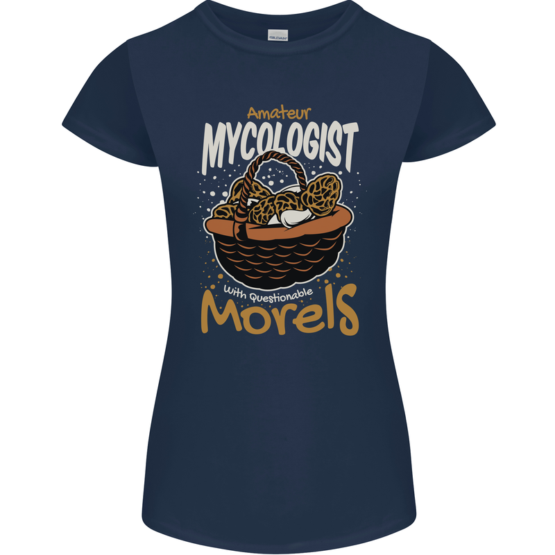 Amateur Mycologist Funny Mushroom Womens Petite Cut T-Shirt Navy Blue